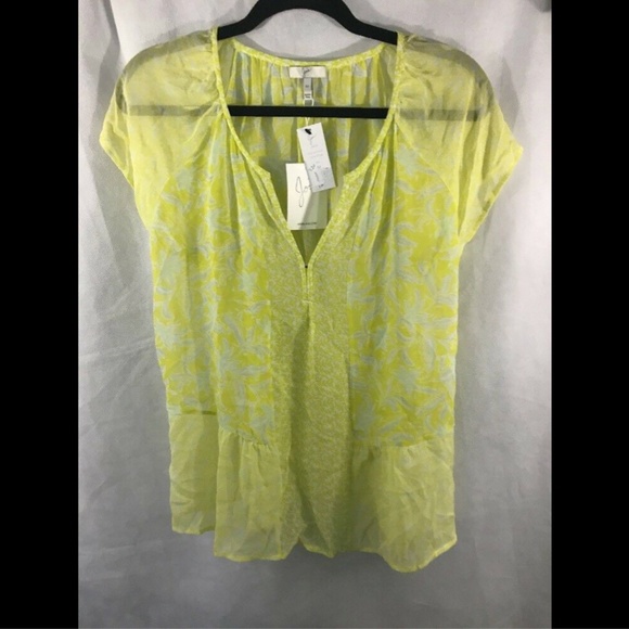 NWT $228 Joie‎ 'Anerae' Silk Top Yellow-Lime [SZ Medium ] - Picture 2 of 8